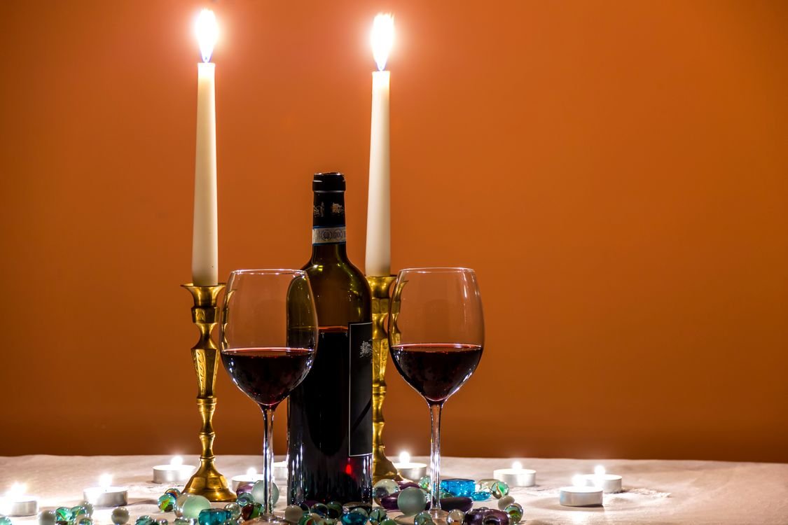 Romantic candlelit dinner setting for two