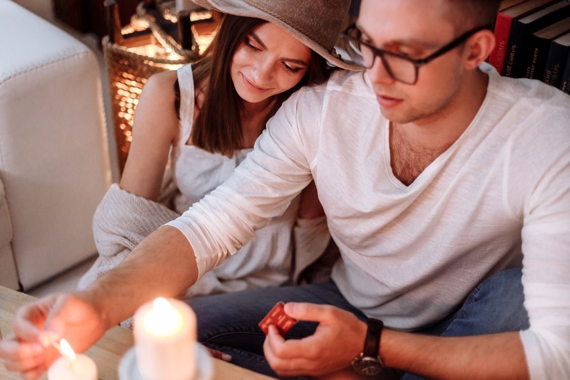 Couple enjoying a romantic candlelit evening
